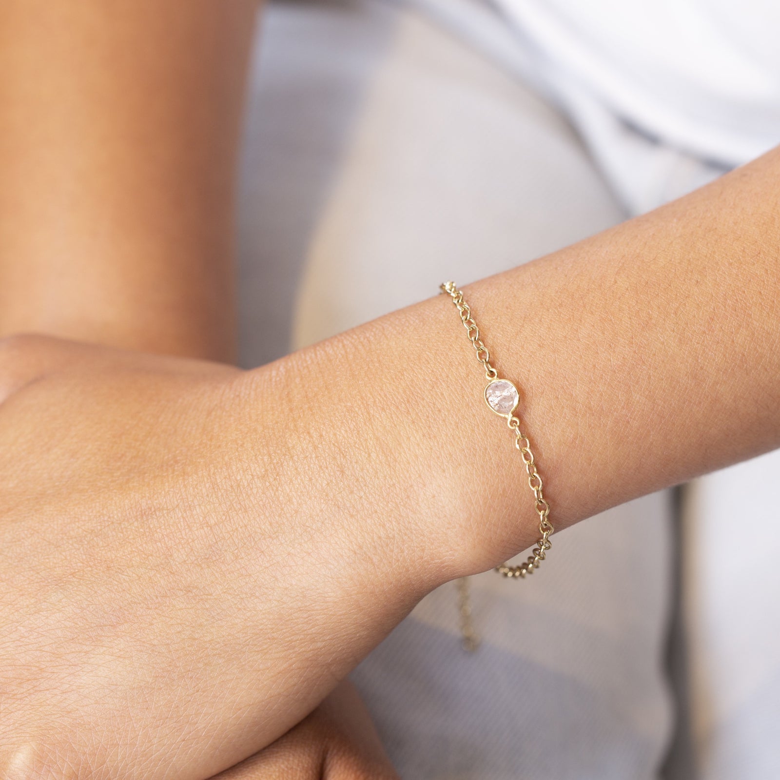 Gold Chain Bracelet with Sliced Diamond #3