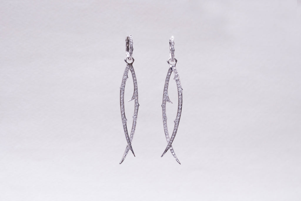 Diamond Thorn Drop Hoop Earrings