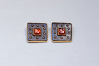 Set of Vintage Leather and Gold Cuff Bracelet and Earrings