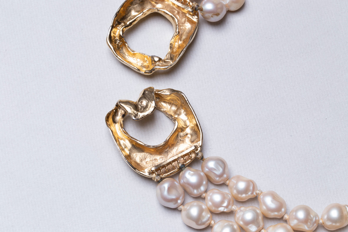 Vintage Pearl Necklace with Gold Clasp and Earrings