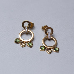 Vintage Double Circle Stud Earrings with Diamonds and Heart Stones