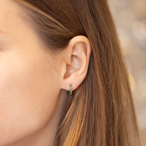 Huggie Hoop Earrings with Green Cubic Zirconia