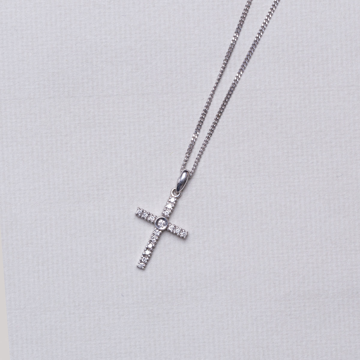 Vintage Cross Diamond Necklace in White Gold