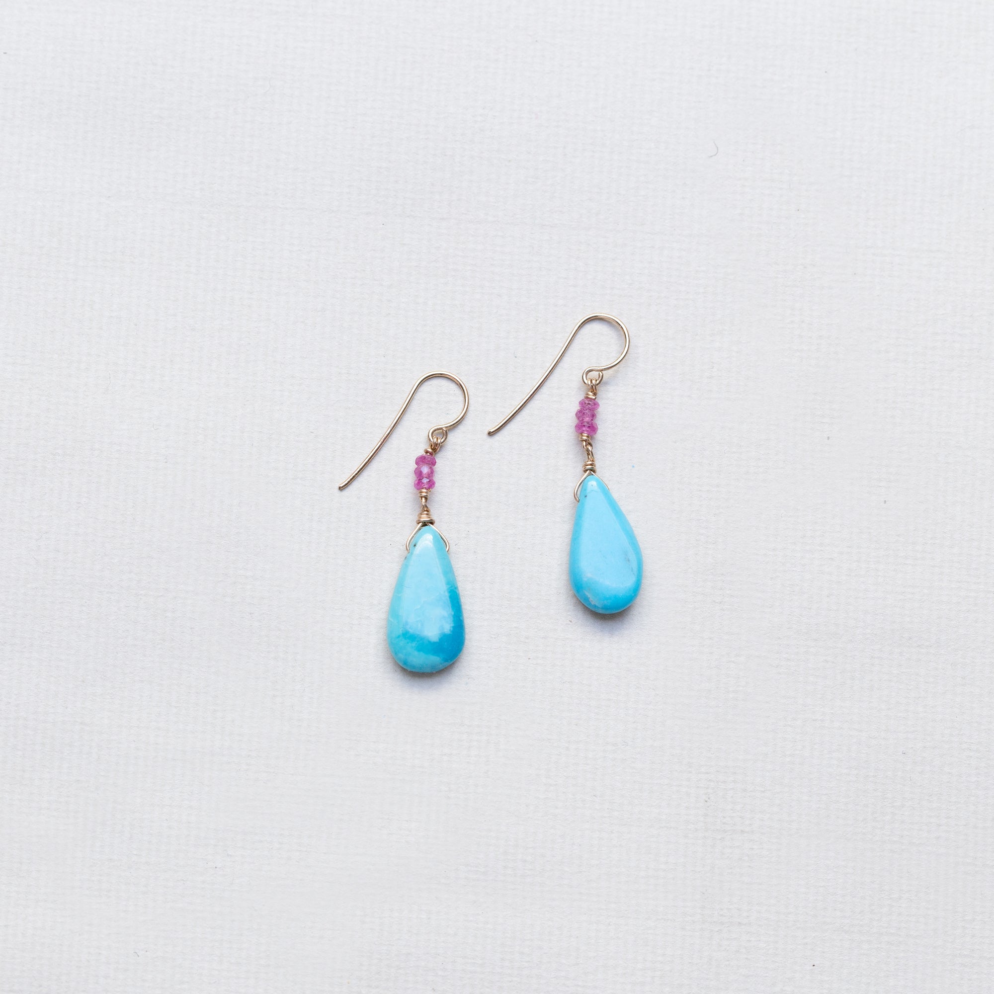 Turquoise and Pink Sapphire Drop Earrings