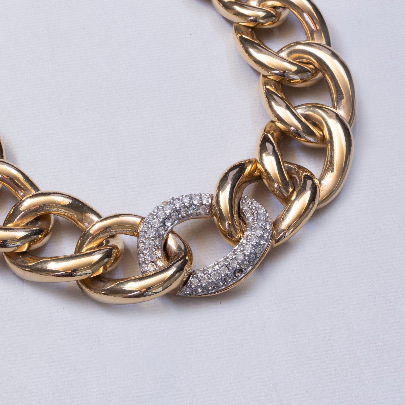 Vintage Gold Chain Necklace with Rhinestones