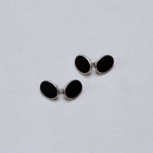 Flat - vintage cufflinks with onyx set in sterling silver