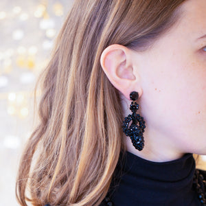 Vintage Black Beads Stud Earrings