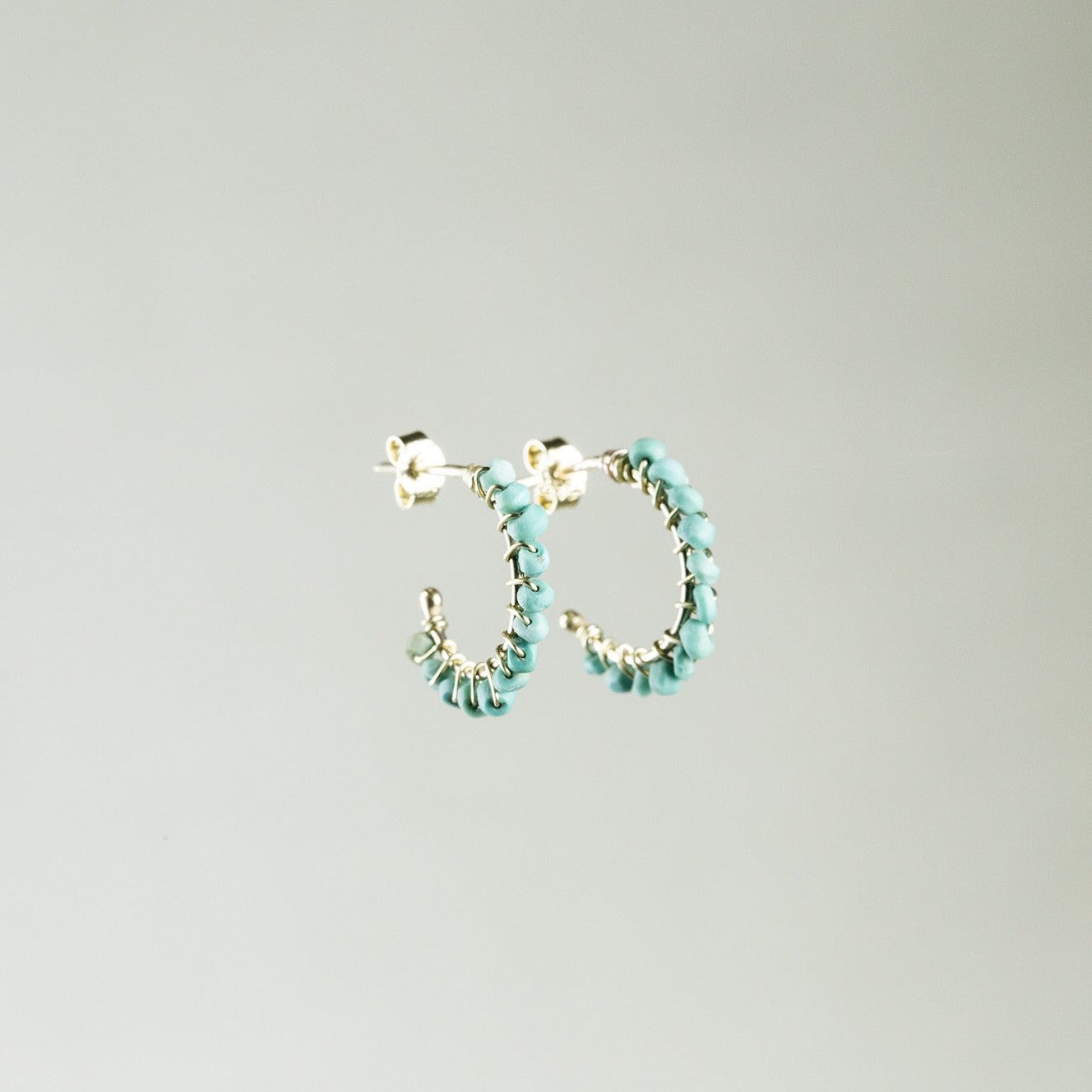 gorgeous real turquoise and gold hoops, handmade in UK