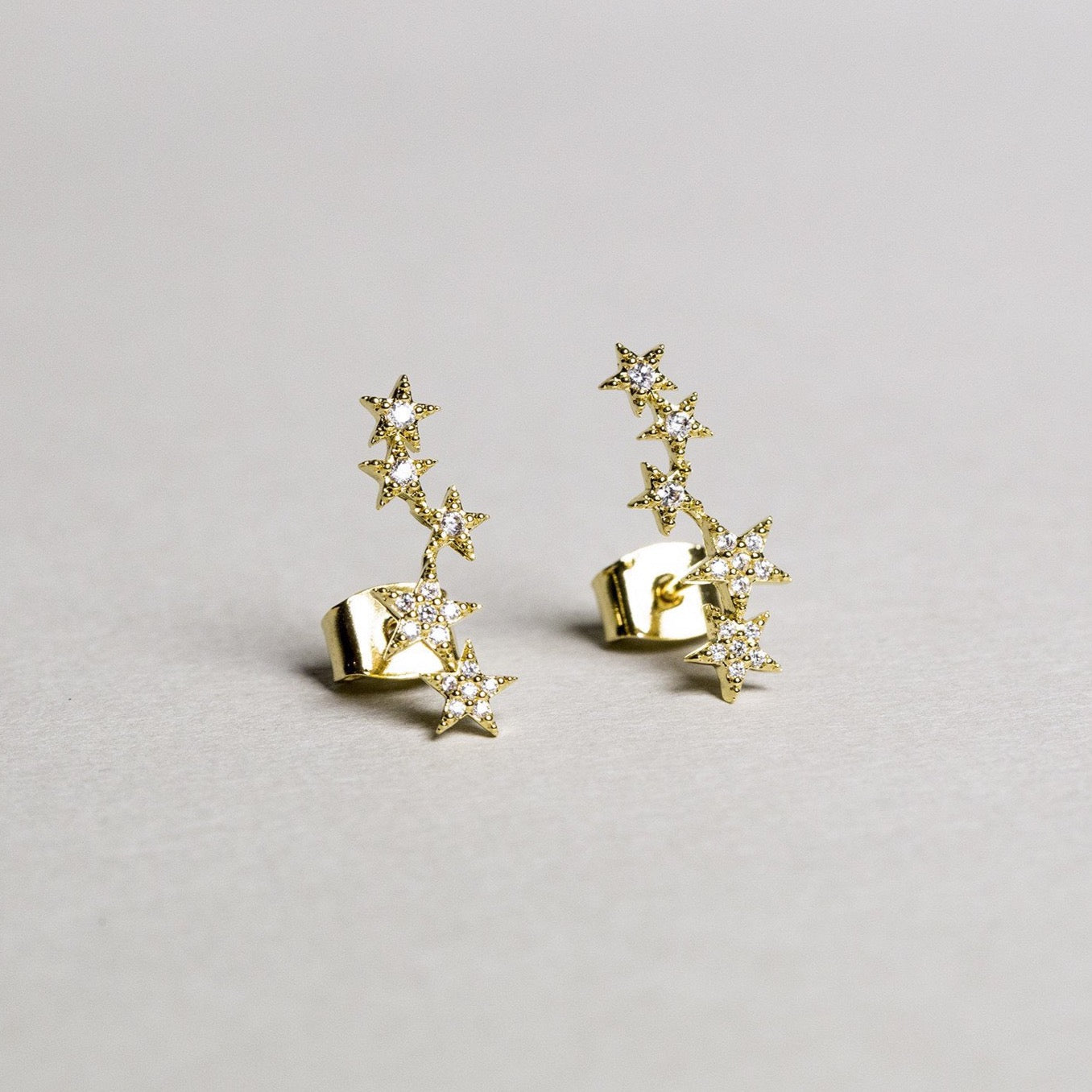 gold plated silver star tower stud earrings