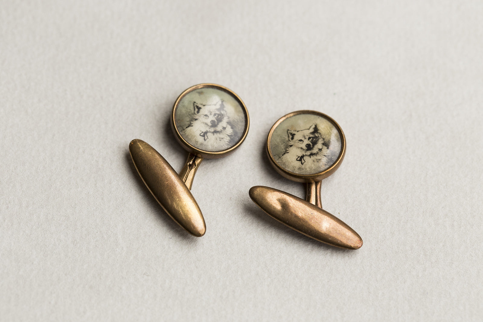 Vintage 1930 White Dog Samoyed Portrait Cufflinks