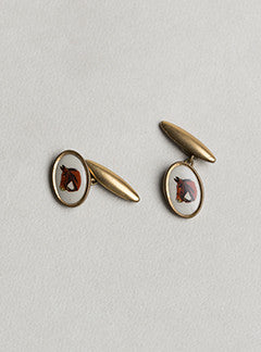 felt vintage 1930s horse portrait gold plated brass cufflinks