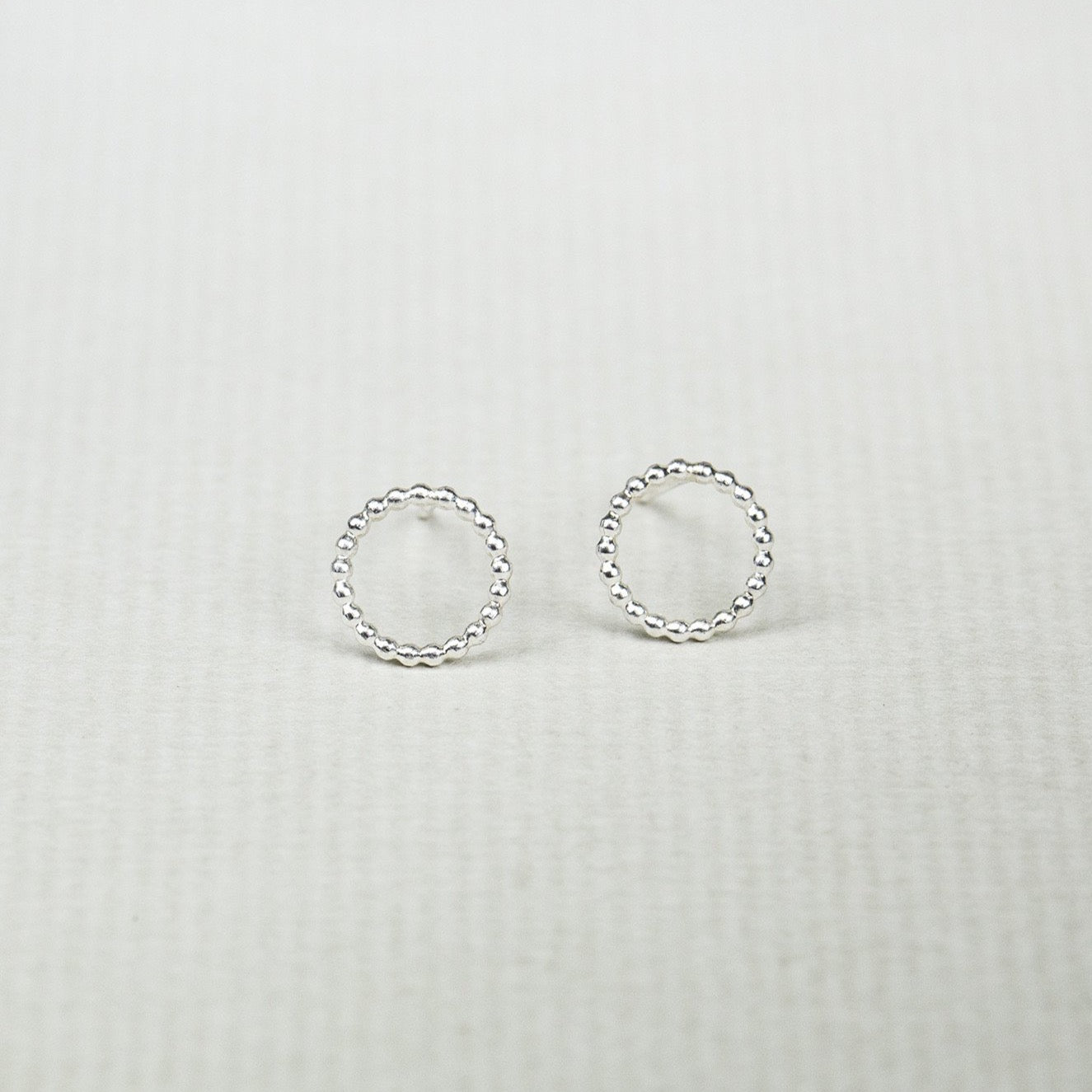 Beaded Circle Stud Earrings in Silver