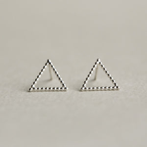 Beaded Silver Triangle Stud Earrings