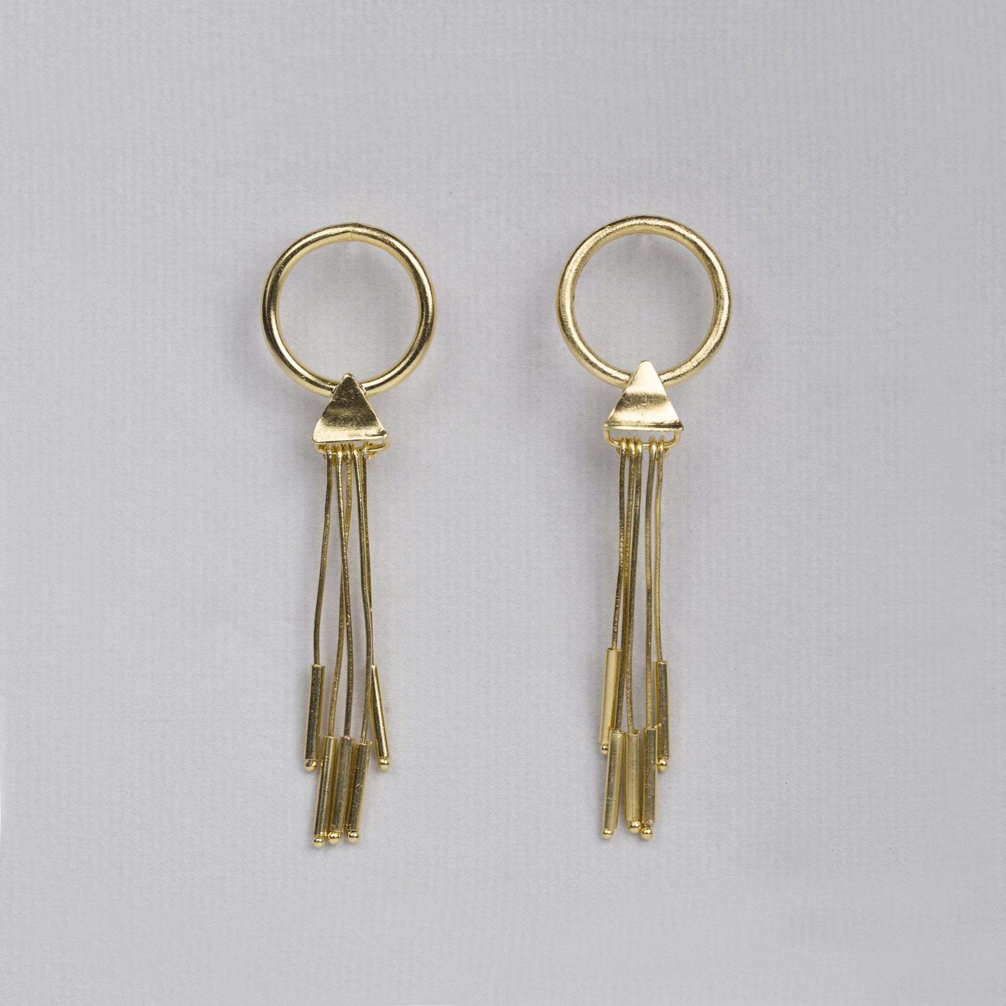 Open Circle Gold Stick Tassel Earrings