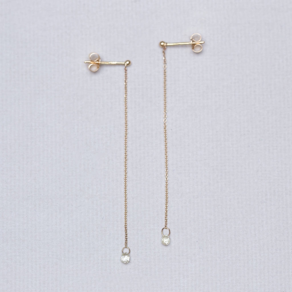 Gold Chain Drop Stud Earrings with Diamonds