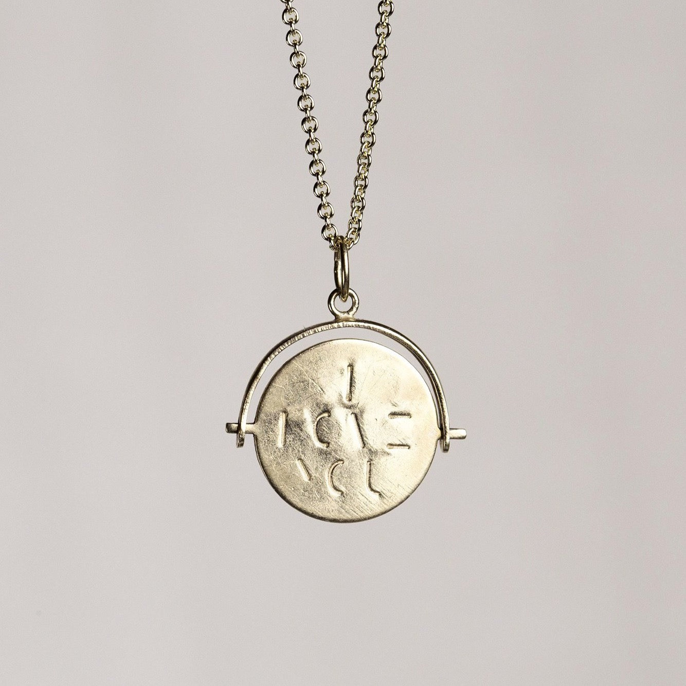 Vintage spinning I love you charm necklace with 9ct gold trace chain