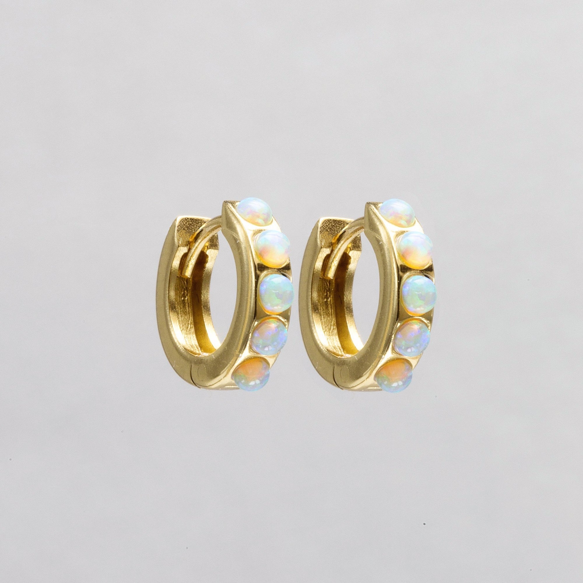 Gold plated silver hoop earrings with line opals