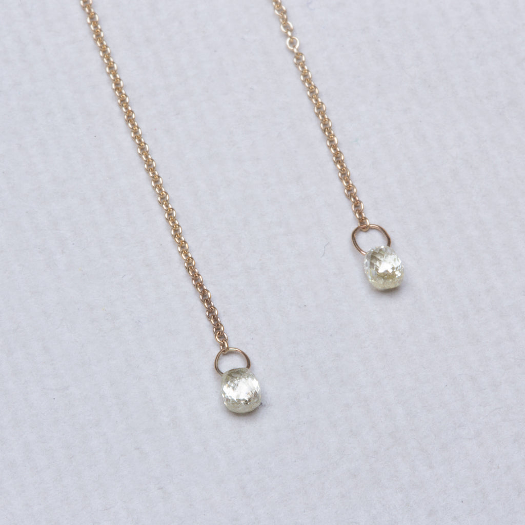 Gold Chain Drop Stud Earrings with Diamonds