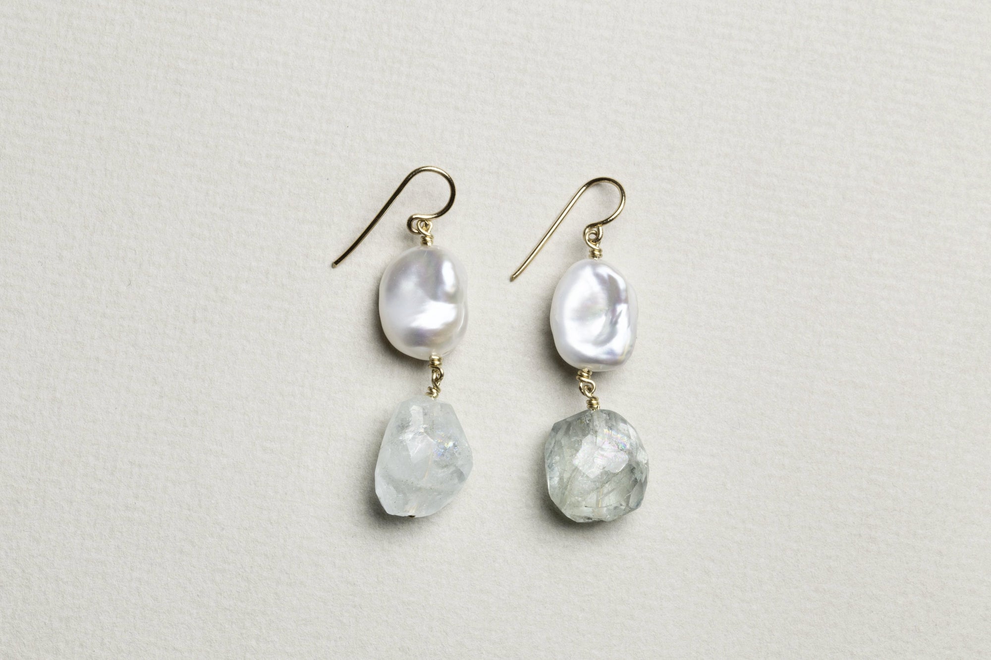 Baroque Pearl and Aquamarine Drop Earrings
