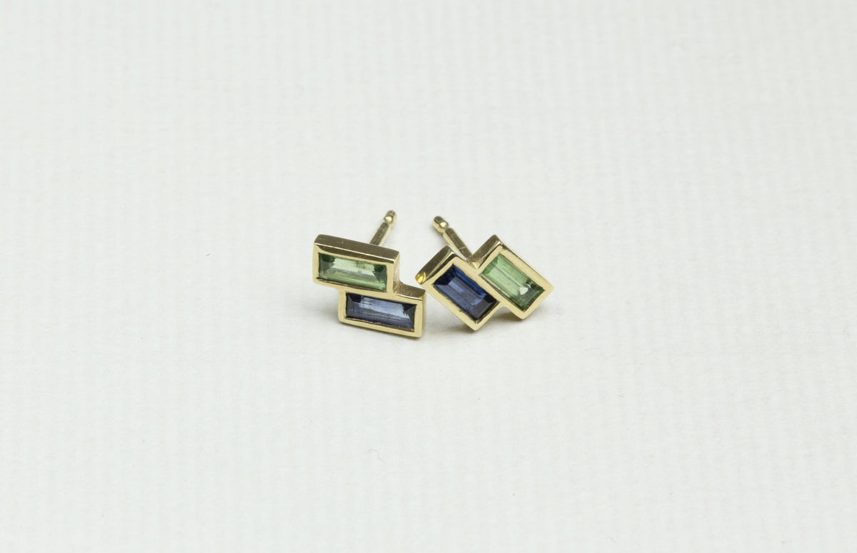Mixed Sapphire Baguette Studs