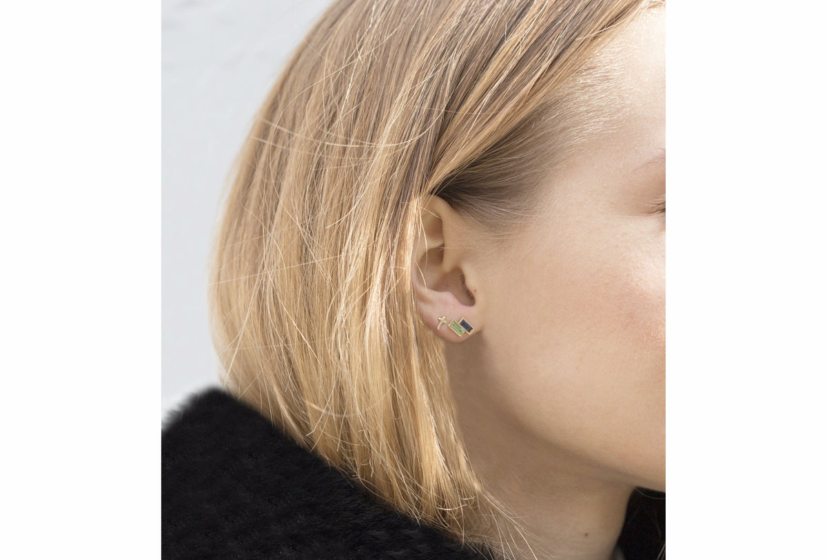 Mixed Sapphire Baguette Studs