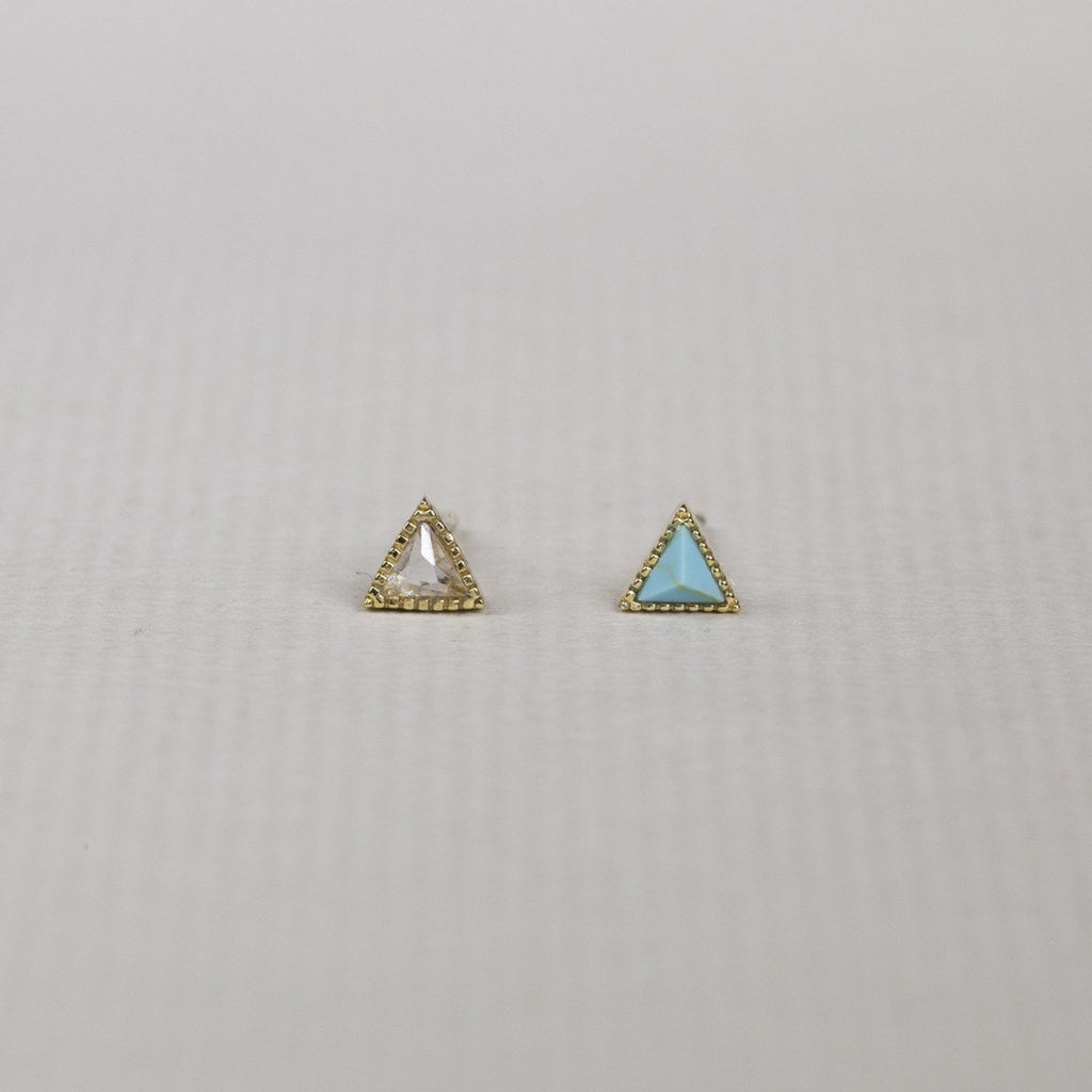 bright and sparkly mini triangle studs in most delicious colours